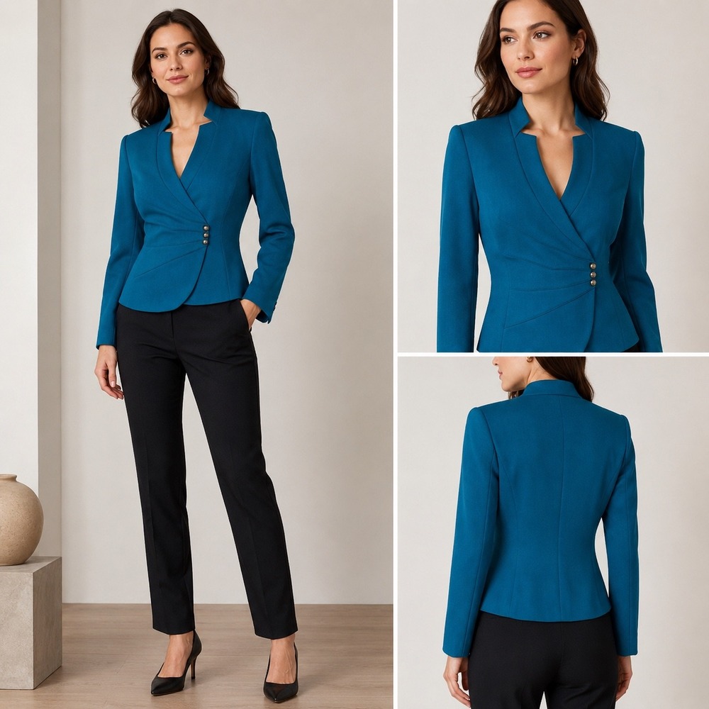 Tahari‎ Arthur S Levine Teal Blazer Women's 6 Peplum Career Jacket READ